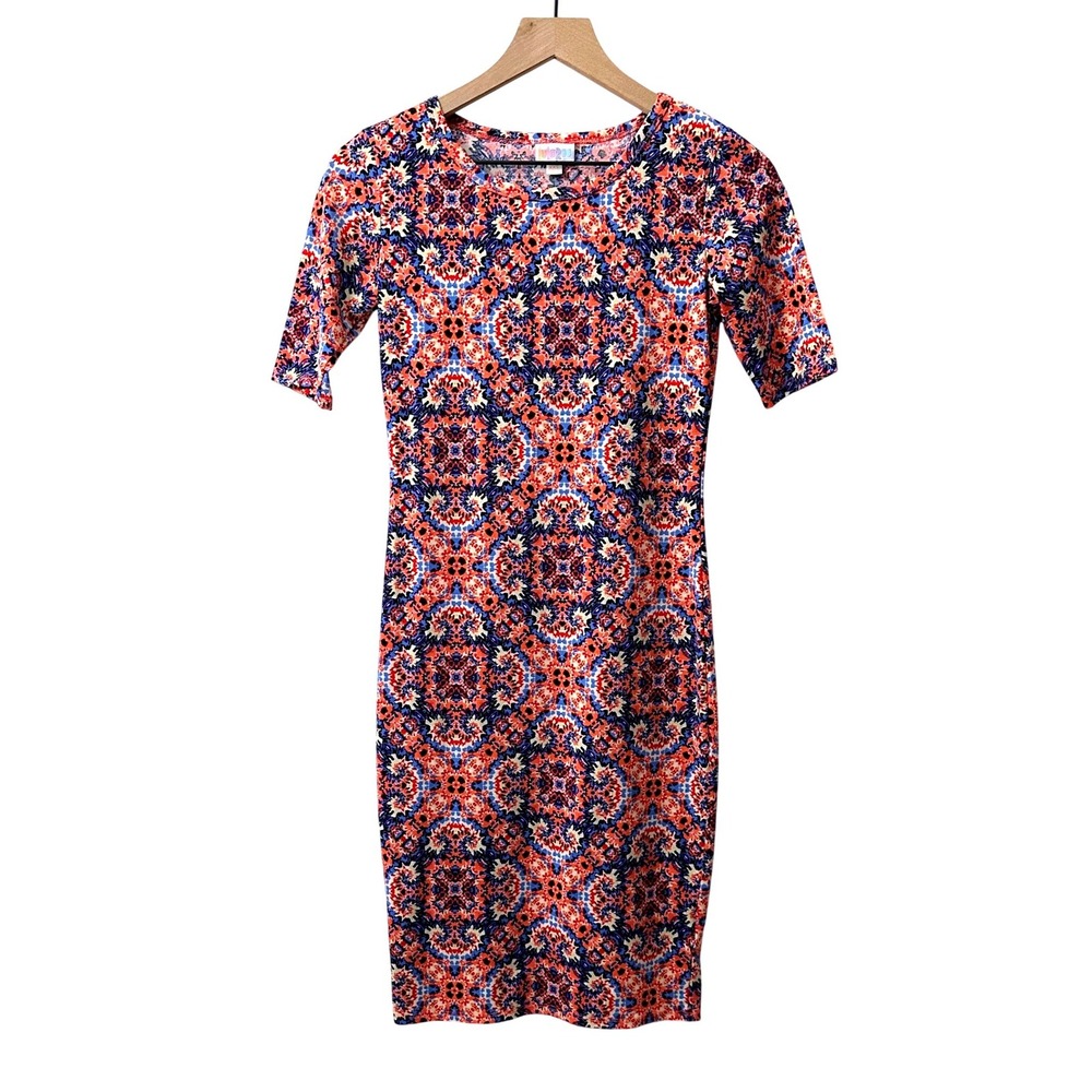 LuLaRoe Julia Dress XXS Multi Geometric Bodycon Sheath Boho Eclectic Mod